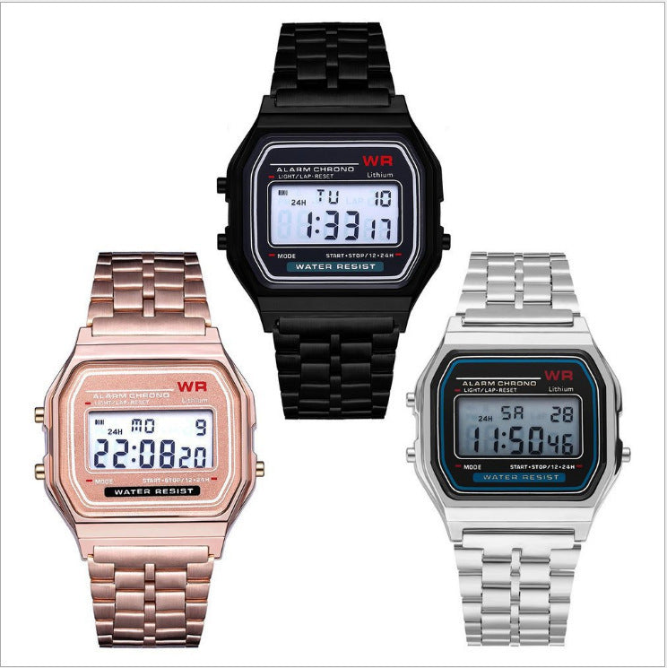 WR F91W Electronic Watch with Steel Band